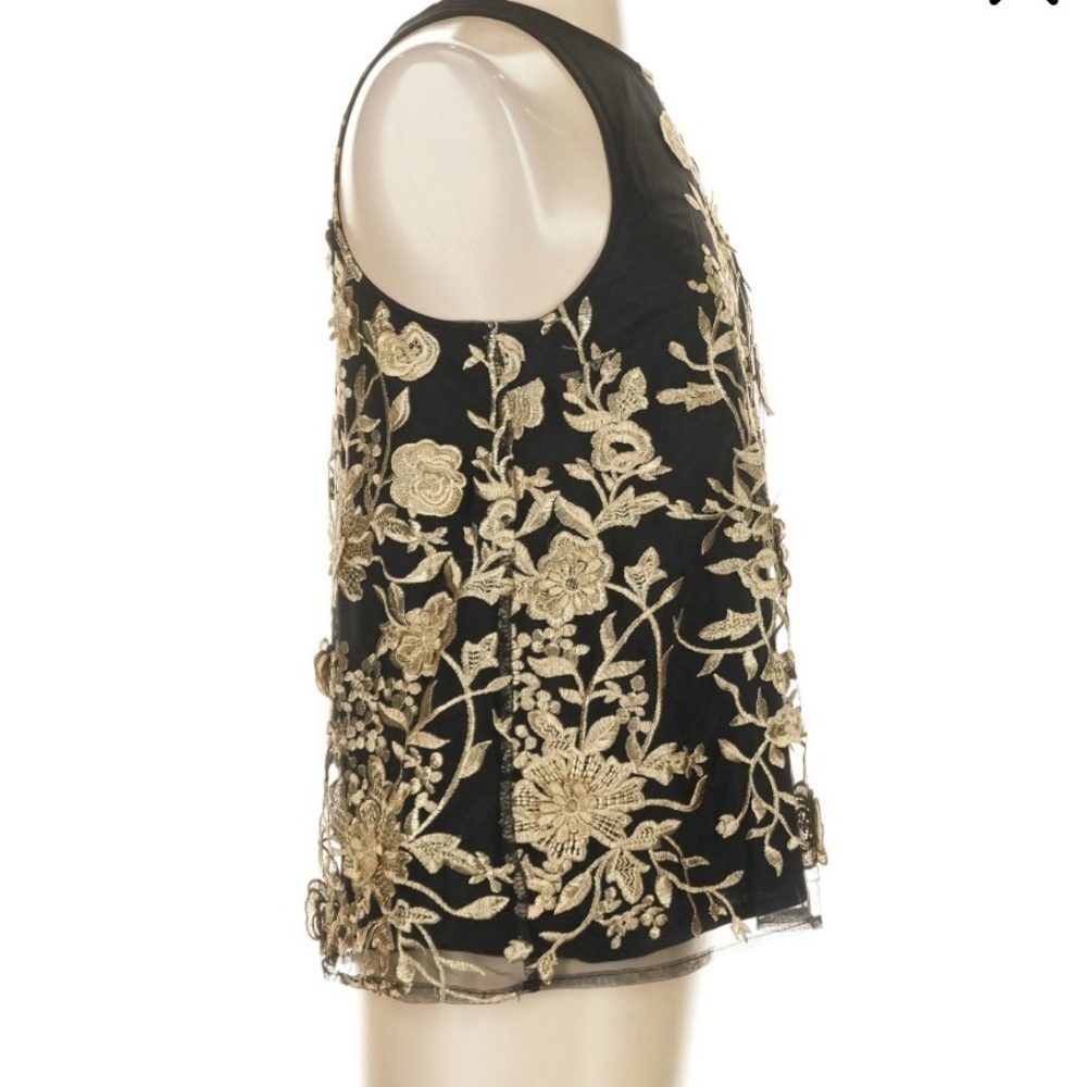 ANTHROPOLOGIE Sunday In Brooklyn Blouse XS | Black & Gold Sleeveless Floral Top - Picture 8 of 9